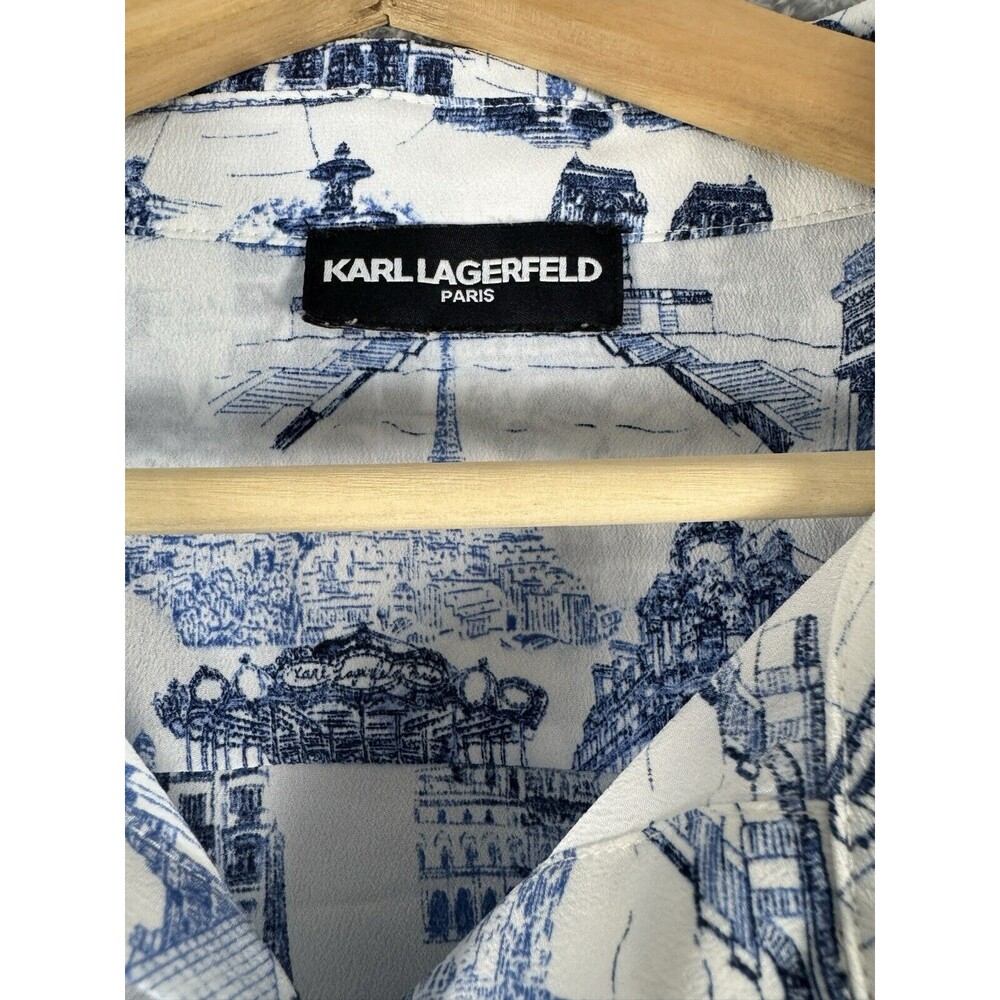 Karl Lagerfeld Women Roll Tab Long Sleeve Paris‎ Shirt Whimiscal White L - Picture 3 of 9